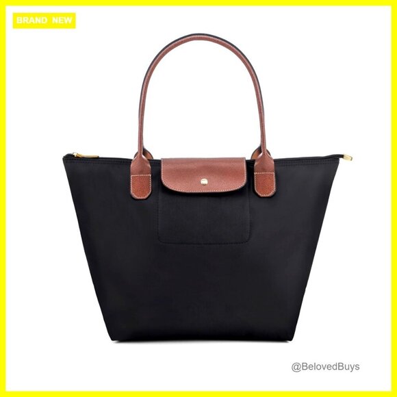 Handbags - Large Foldable Nylon Tote Bag with Laptop Compartment & Shoulder Strap